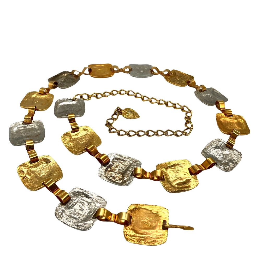 Gold and Silver Medallion Chain Link Belt Vintage One-of-a-Kind
